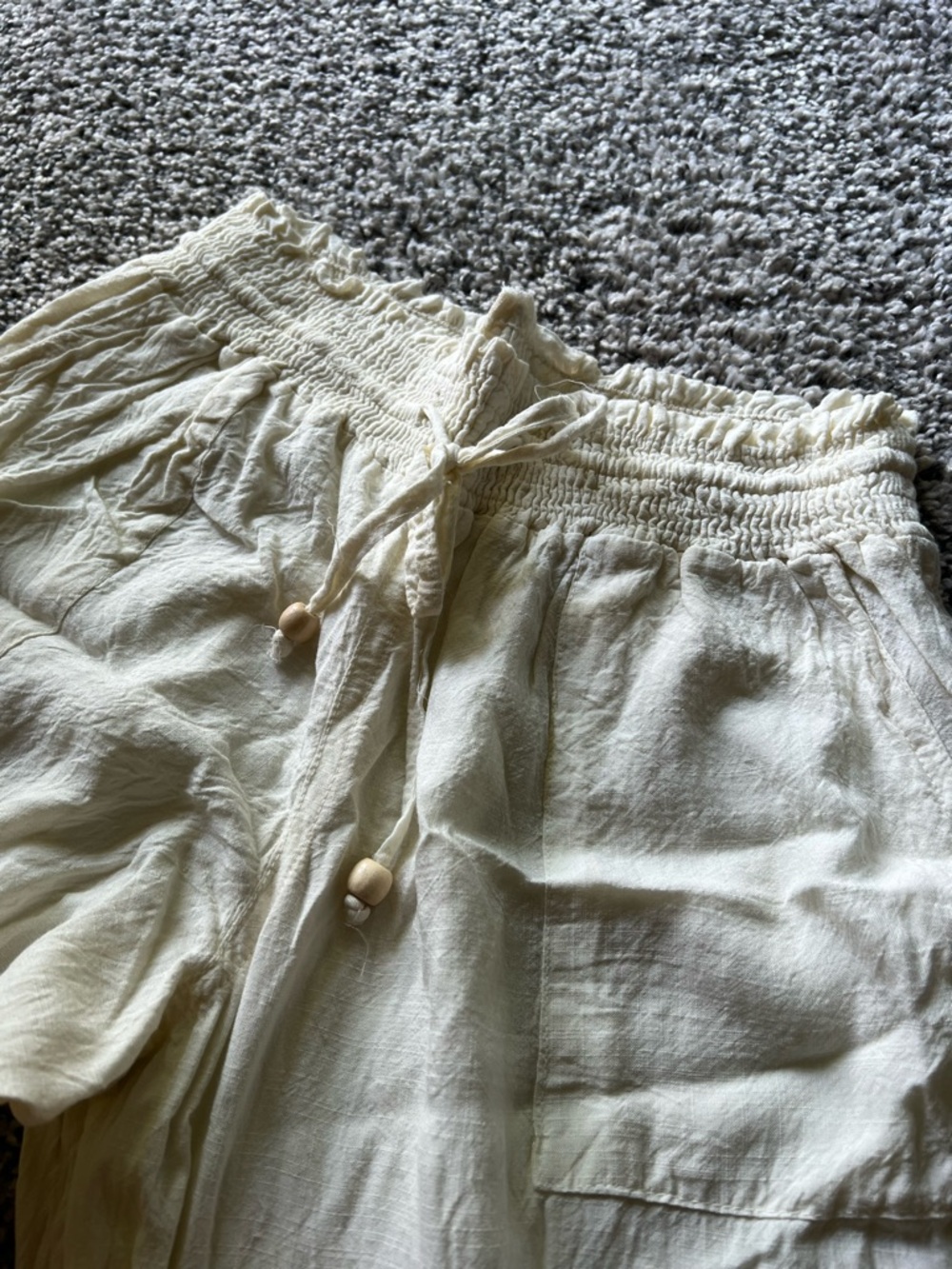 raya sun Cream Drawstring Linen-Blend Straight Leg Pants